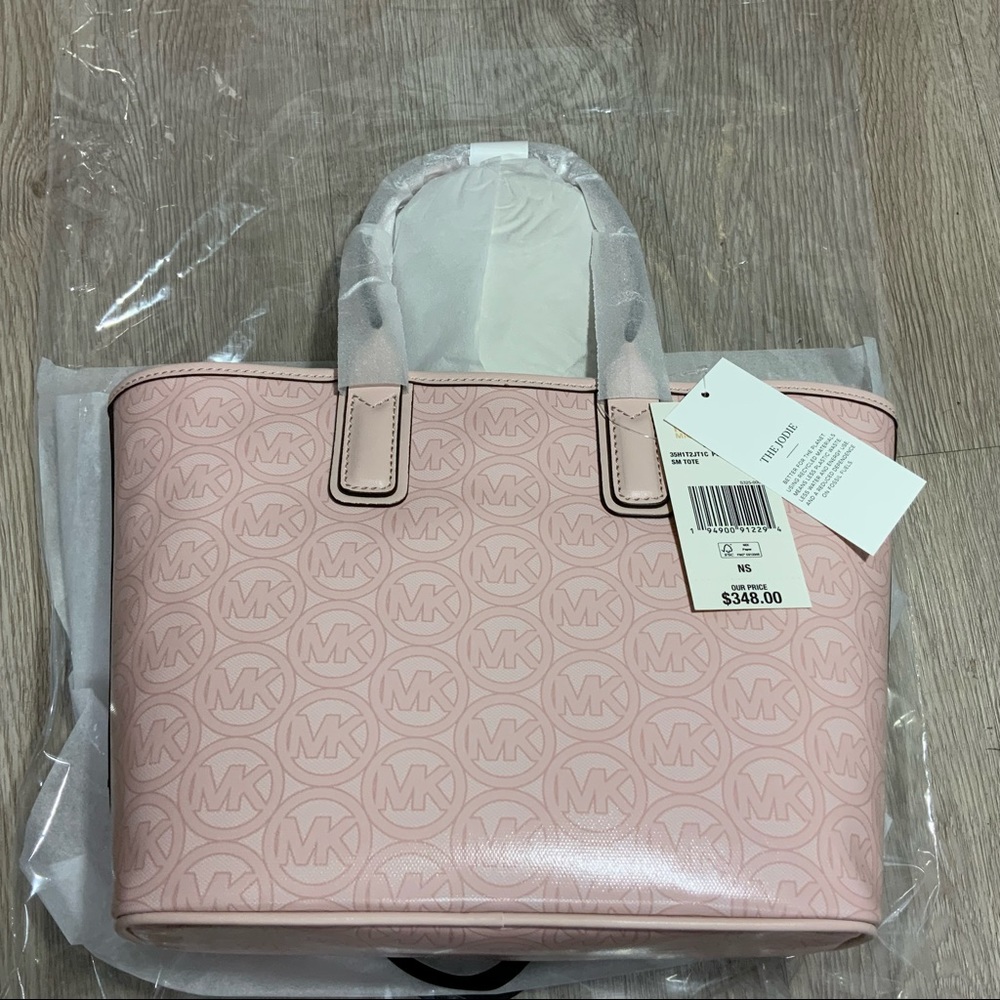 Michael Kors Jodie Small Powder Blush Jacquard Recycled Polyester Tote Handbag - Picture 3 of 10